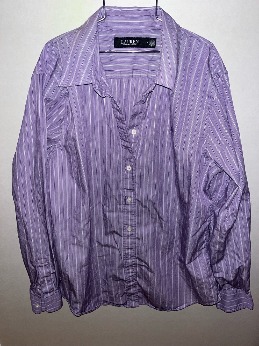Lauren Ralph Lauren Black Label Purple Striped Button-Down Shirt. Size medium.